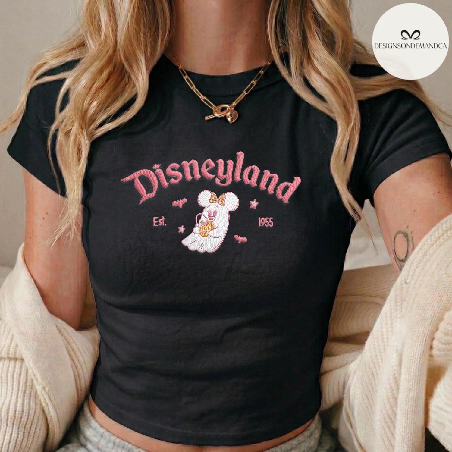 Embroidered Minnie Pink Ghost Halloween Crop Tank with Lace Trim – Disneyland and Disney World Spooky Season Girls Trip Tank Top - photo 5