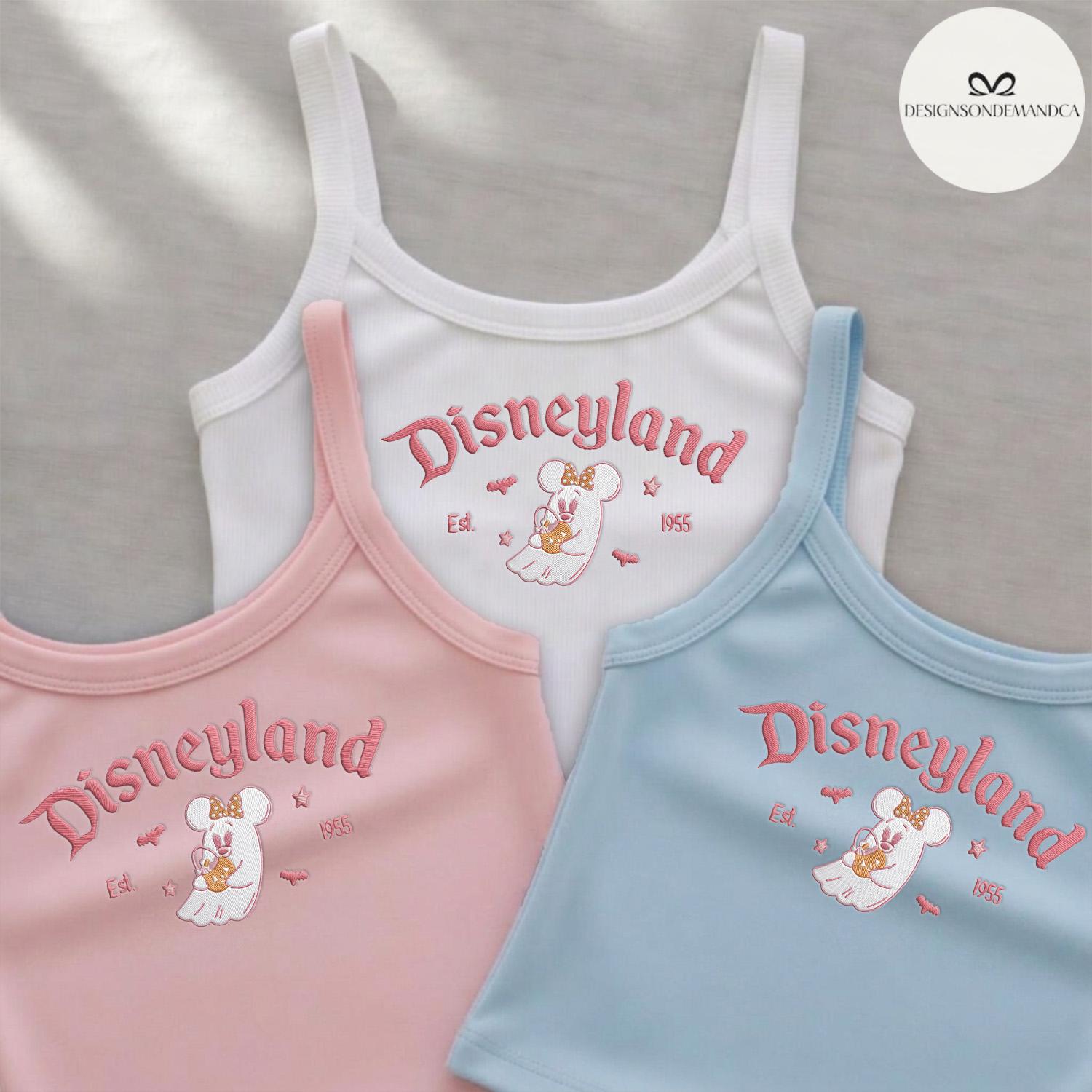 Embroidered Minnie Pink Ghost Halloween Crop Tank with Lace Trim – Disneyland and Disney World Spooky Season Girls Trip Tank Top - photo 6