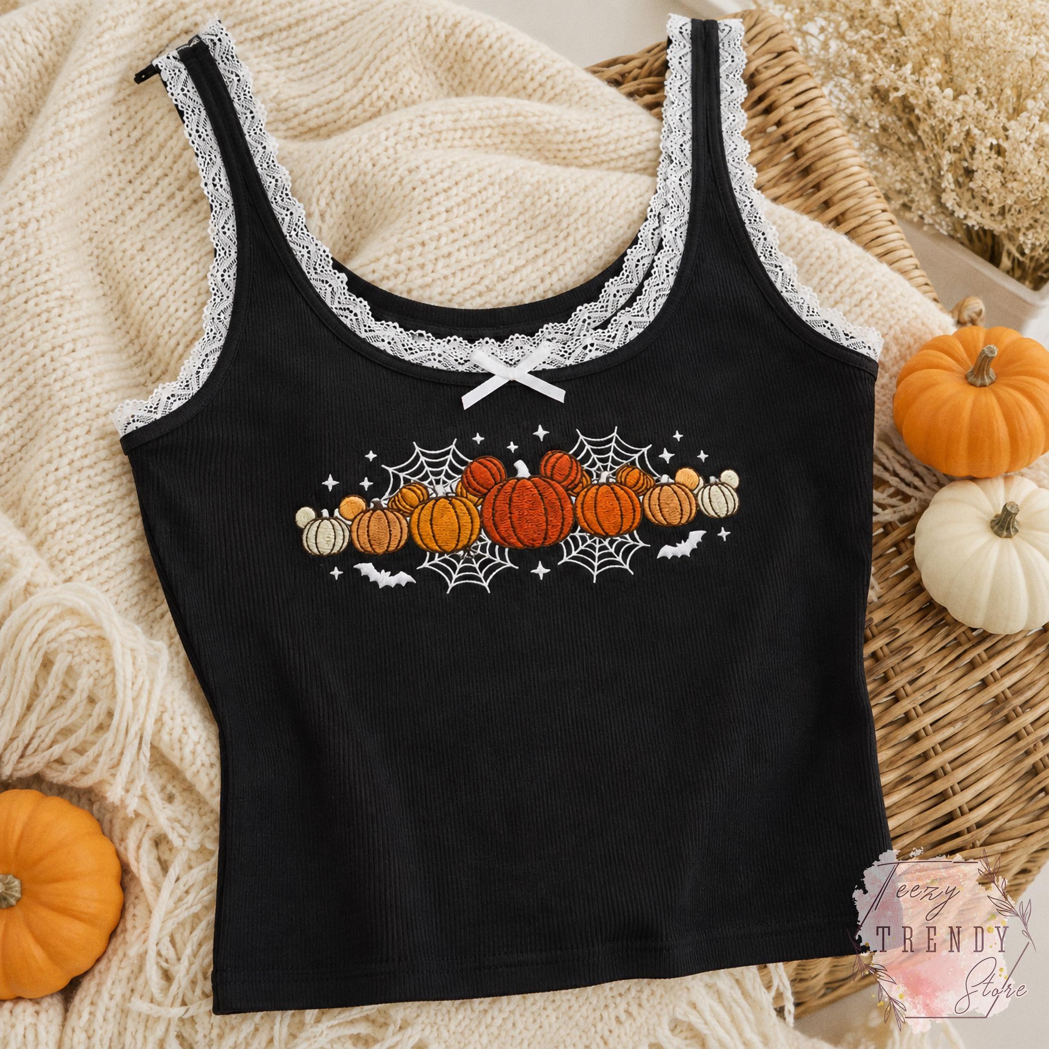 Embroidered Mickey Pumpkin Lace Trim Tank Top and Disney Halloween Baby Tee – Spooky Season Shirt for a Fall Vibes WDW Trip Outfit - photo 8
