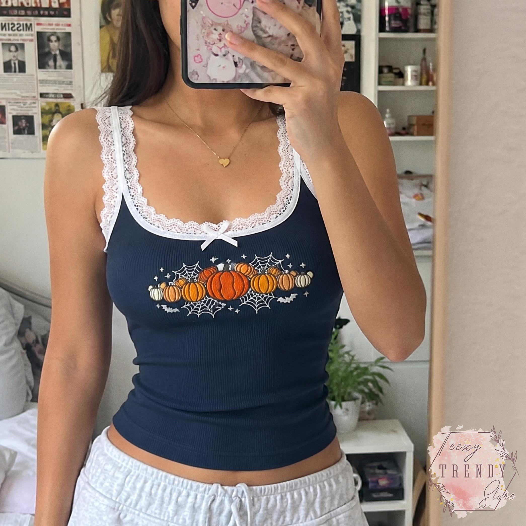 Embroidered Mickey Pumpkin Lace Trim Tank Top and Disney Halloween Baby Tee – Spooky Season Shirt for a Fall Vibes WDW Trip Outfit - photo 11