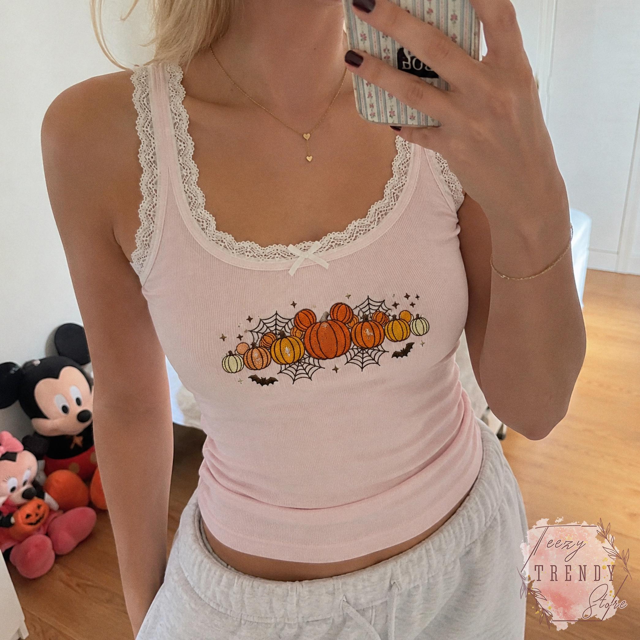 Embroidered Mickey Pumpkin Lace Trim Tank Top and Disney Halloween Baby Tee – Spooky Season Shirt for a Fall Vibes WDW Trip Outfit - photo 12