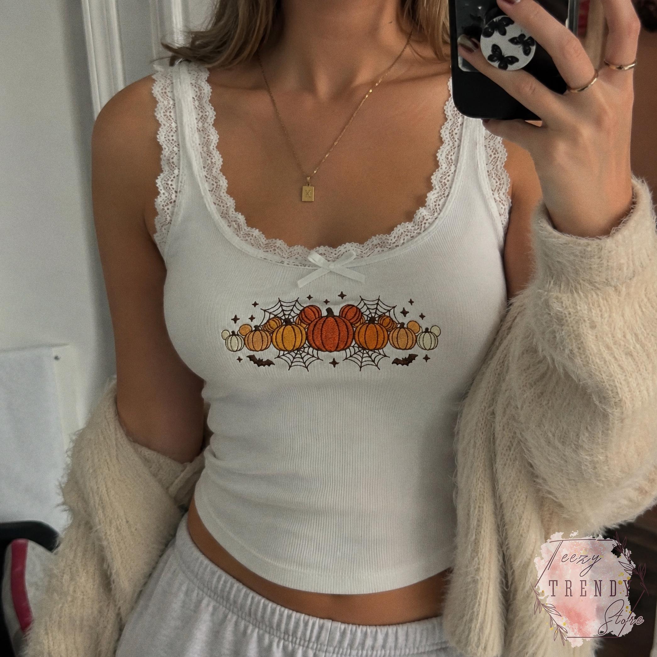 Embroidered Mickey Pumpkin Lace Trim Tank Top and Disney Halloween Baby Tee – Spooky Season Shirt for a Fall Vibes WDW Trip Outfit - photo 13