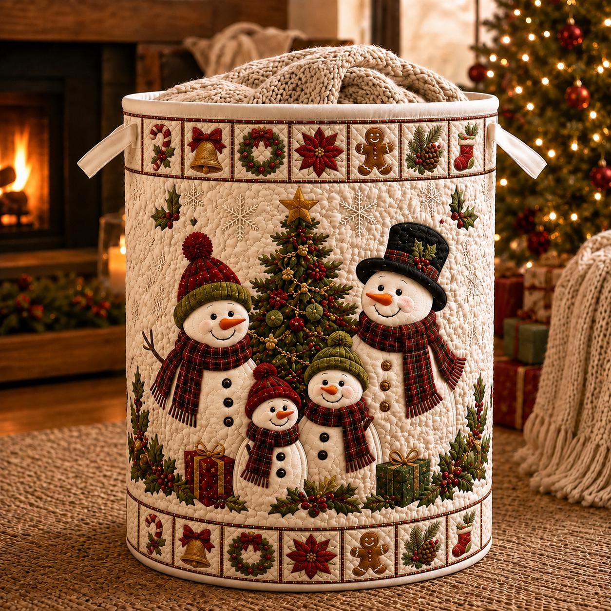 Christmas Snowman Laundry Basket with Quilt Style Holiday Storage Hamper and Family Clothes Bin for Festive Winter Home Decor - photo 1