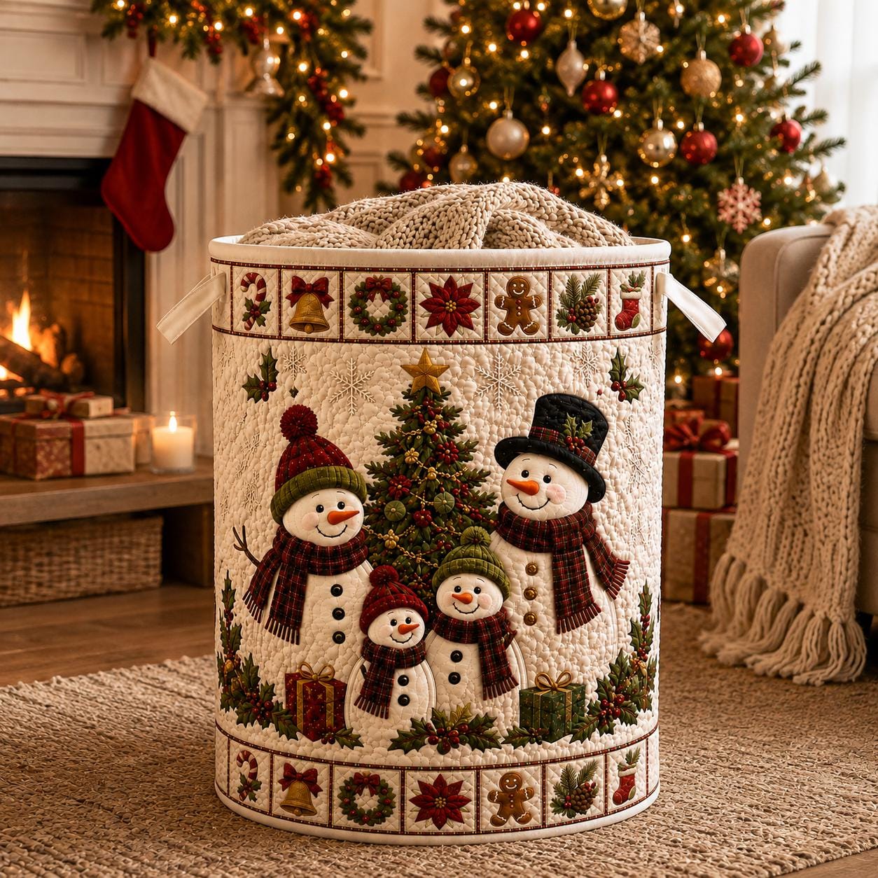 Christmas Snowman Laundry Basket with Quilt Style Holiday Storage Hamper and Family Clothes Bin for Festive Winter Home Decor - photo 5