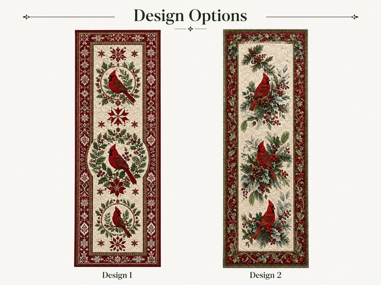Christmas Cardinal Table Runner with Quilt Style Red Bird and Snowflake Holly for Farmhouse Winter Holiday Decor - photo 2