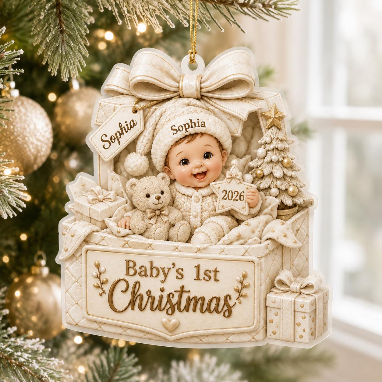 Personalized 3D Pink Gift Box Baby's First Christmas 2026 Ornament with Custom Baby Name, Newborn Keepsake Gift