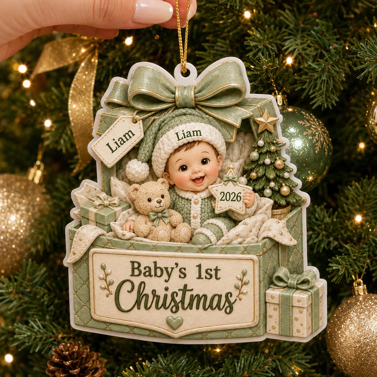 Personalized 3D Pink Gift Box Baby's First Christmas 2026 Ornament with Custom Baby Name, Newborn Keepsake Gift - photo 7
