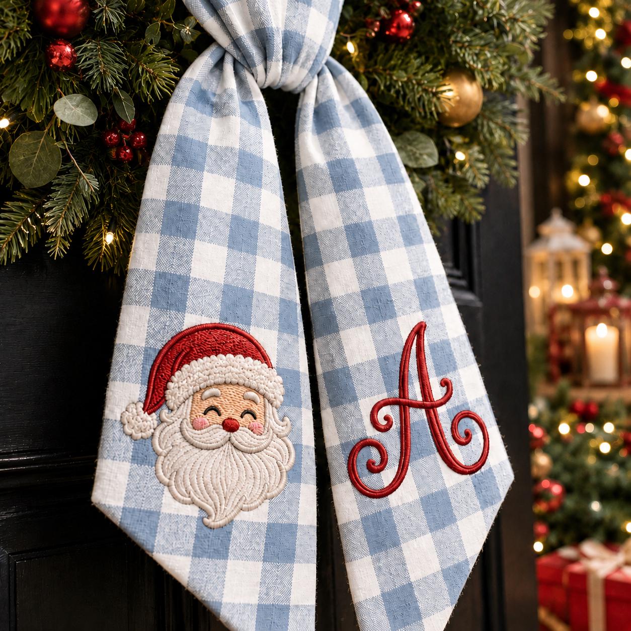 Personalized Monogram All Season Wreath Sash Bundle for Fall, Halloween and Christmas, Seasonal Holiday Door Bow Decor - photo 5