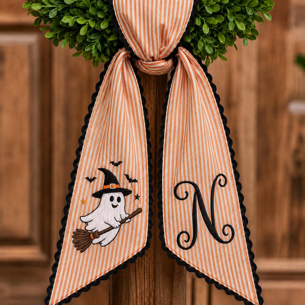 Personalized Monogram All Season Wreath Sash Bundle for Fall, Halloween and Christmas, Seasonal Holiday Door Bow Decor - photo 6
