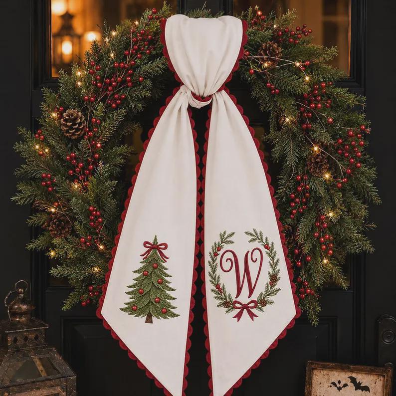 Personalized Monogram All Season Wreath Sash Bundle for Fall, Halloween and Christmas, Seasonal Holiday Door Bow Decor - photo 7