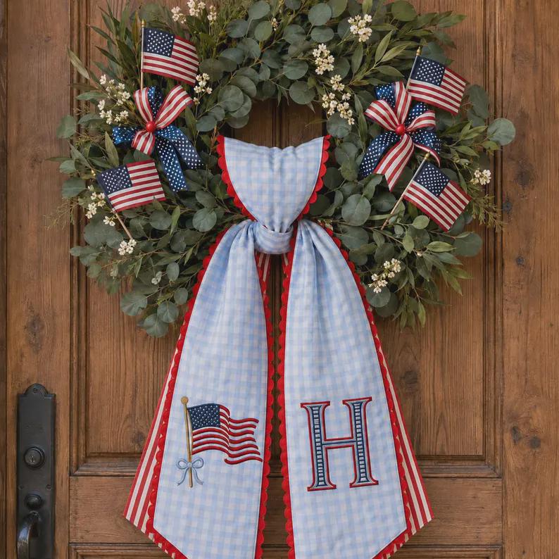 Personalized Monogram All Season Wreath Sash Bundle for Fall, Halloween and Christmas, Seasonal Holiday Door Bow Decor - photo 10