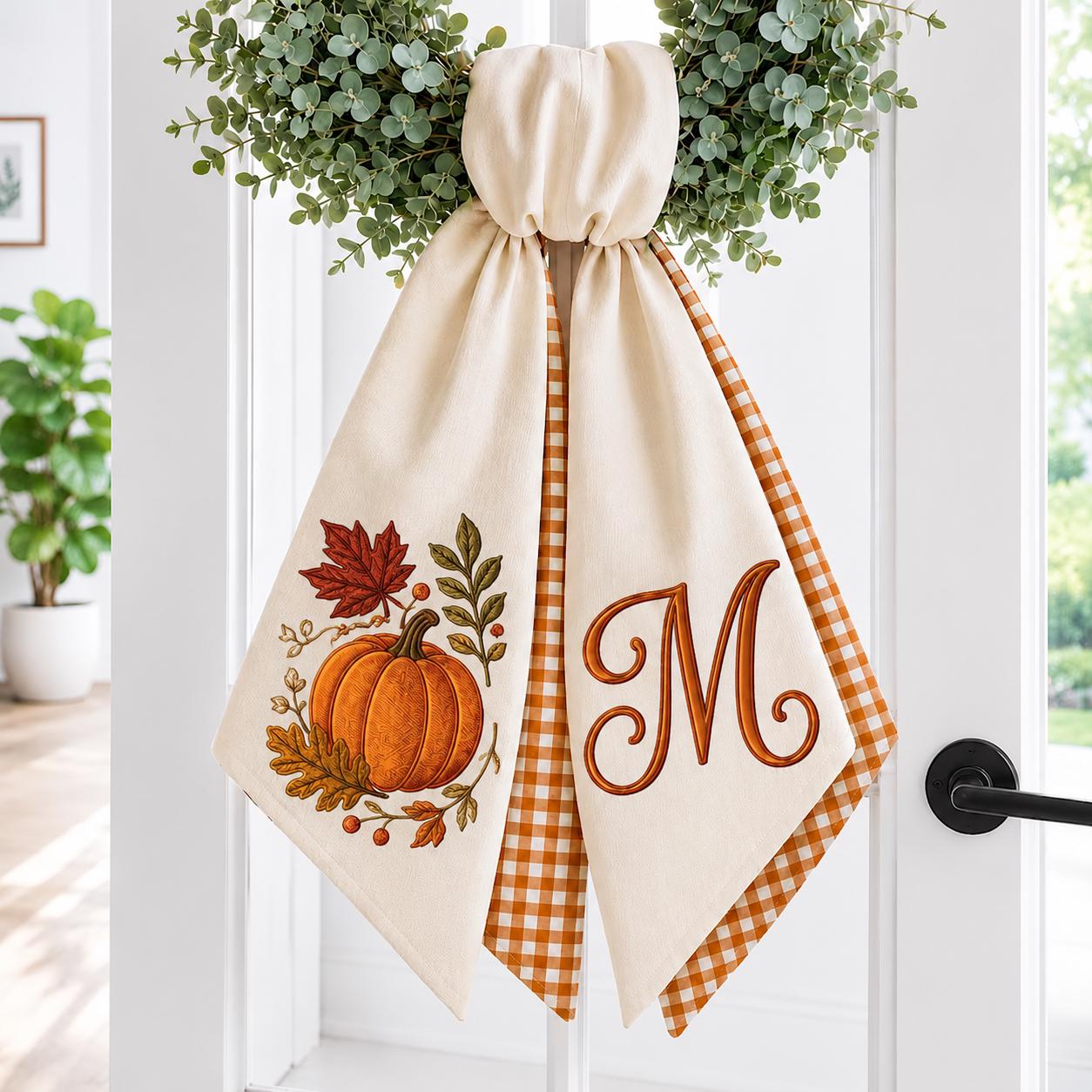 Personalized Monogram All Season Wreath Sash Bundle for Fall, Halloween and Christmas, Seasonal Holiday Door Bow Decor - photo 11