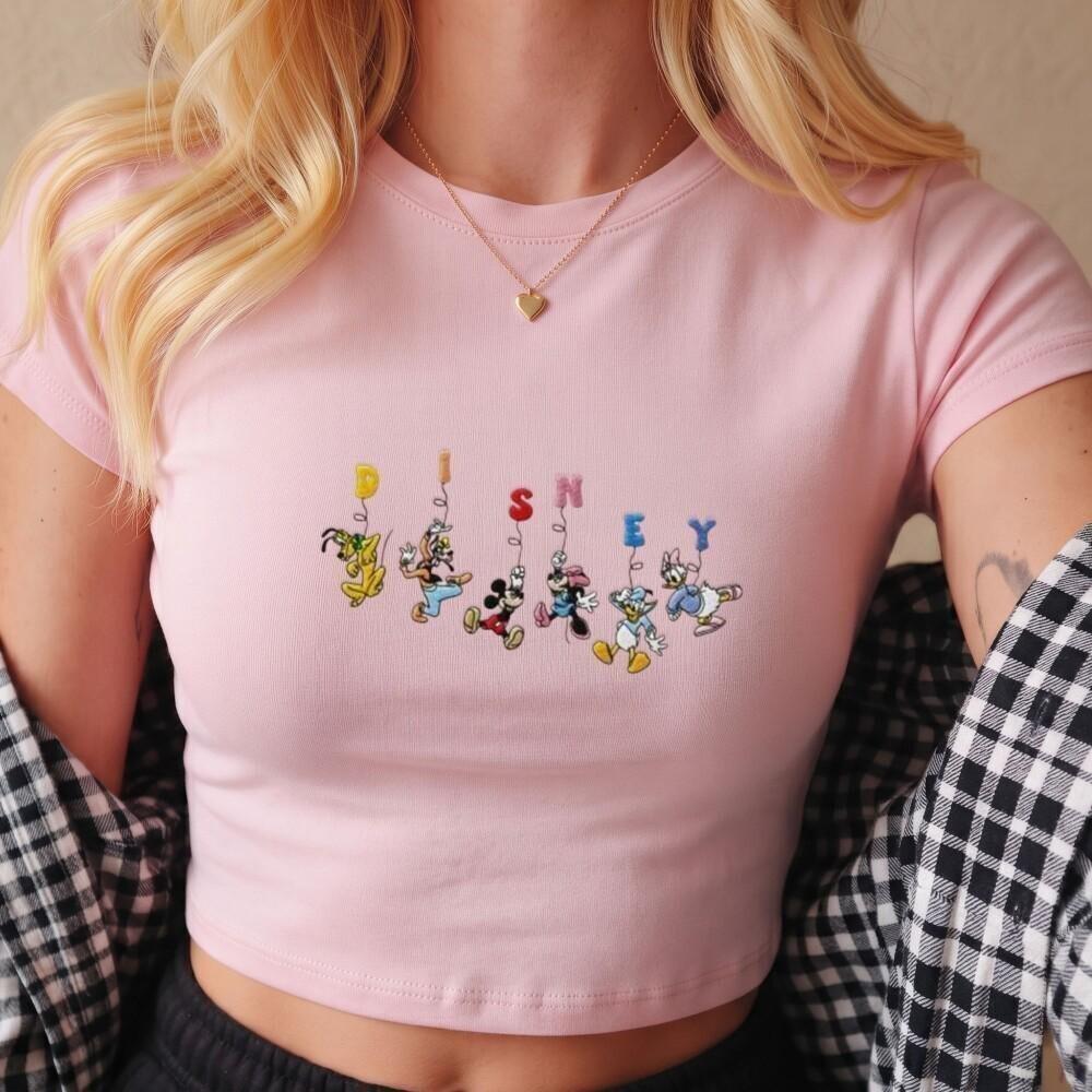 Embroidered Funny Mickey and Friends Disney Baby Tee Lace Trim Tank Top – Family WDW Disneyland Girls Trip Crop Top - photo 4