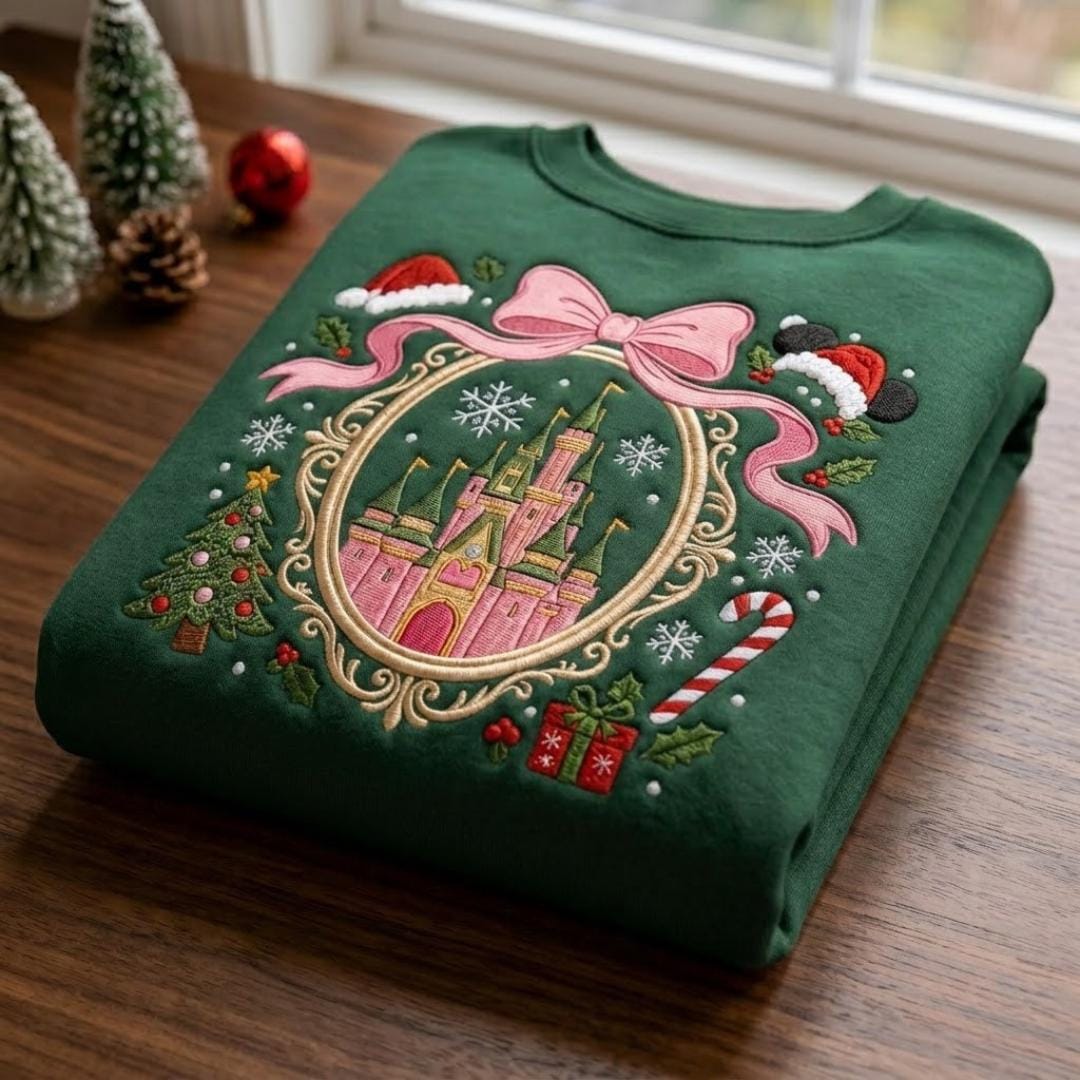 Embroidered Magical Land Coquette Christmas Castle Sweatshirt – Cute Disney Crewneck Shirt for a Holiday Trip Gift - photo 3