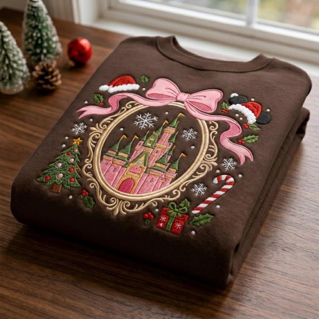 Embroidered Magical Land Coquette Christmas Castle Sweatshirt – Cute Disney Crewneck Shirt for a Holiday Trip Gift - photo 4
