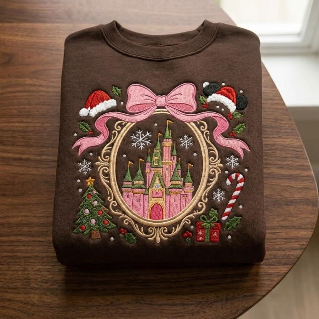 Embroidered Magical Land Coquette Christmas Castle Sweatshirt – Cute Disney Crewneck Shirt for a Holiday Trip Gift - photo 5