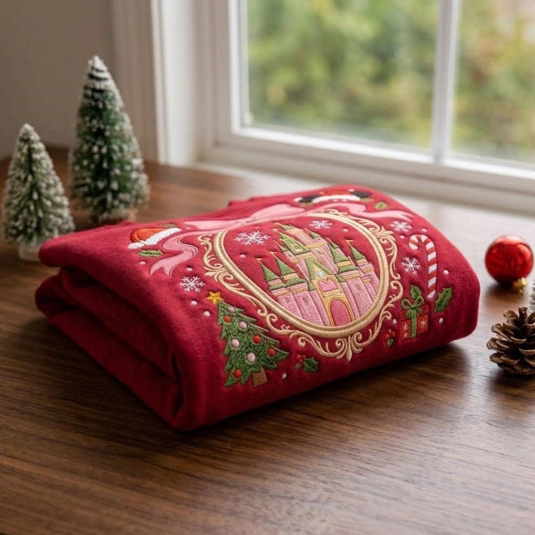 Embroidered Magical Land Coquette Christmas Castle Sweatshirt – Cute Disney Crewneck Shirt for a Holiday Trip Gift - photo 6