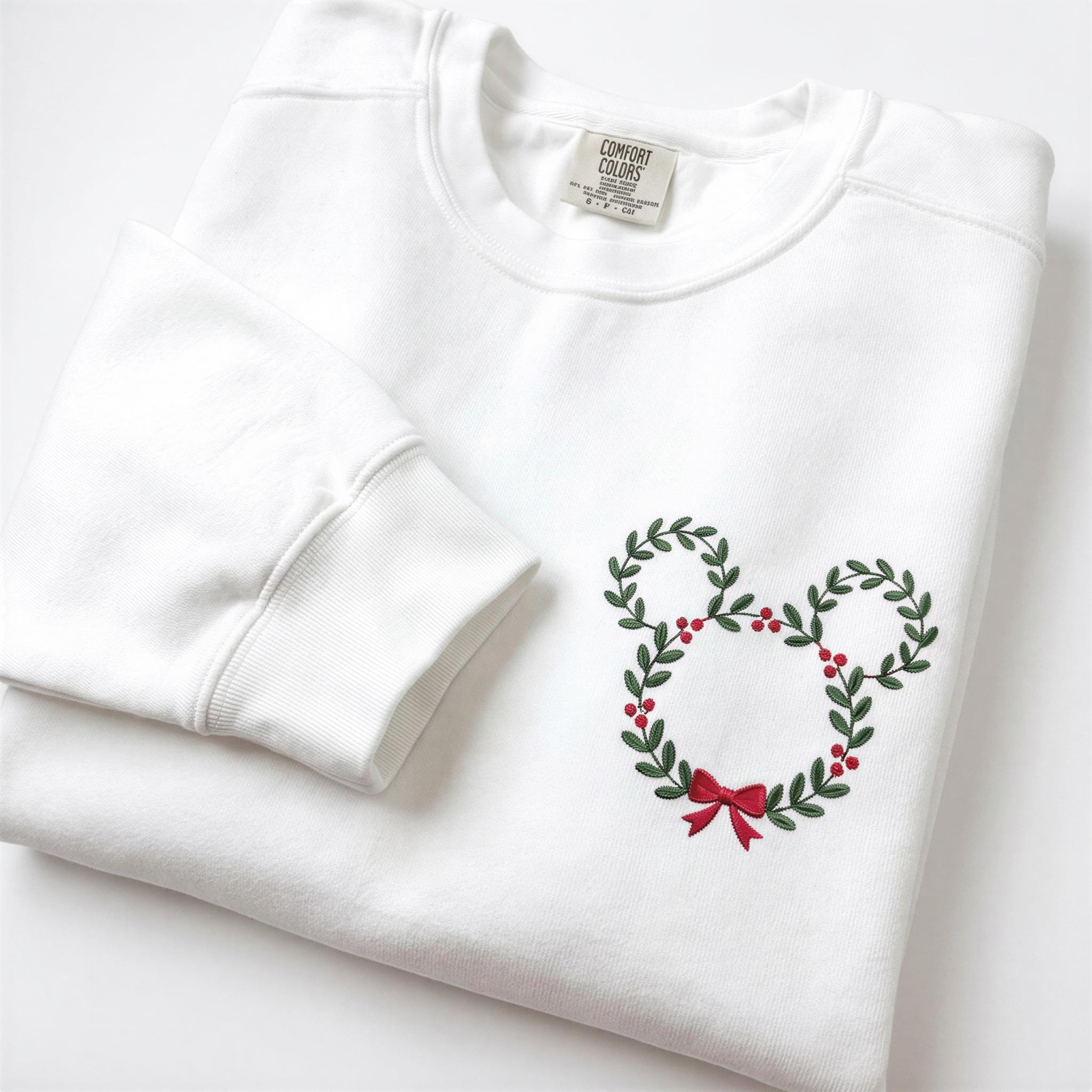 Embroidered Disney Christmas Wreath Sweatshirt with Minimalist Mickey Head – Festive Holiday Xmas Crewneck Sweater - photo 15