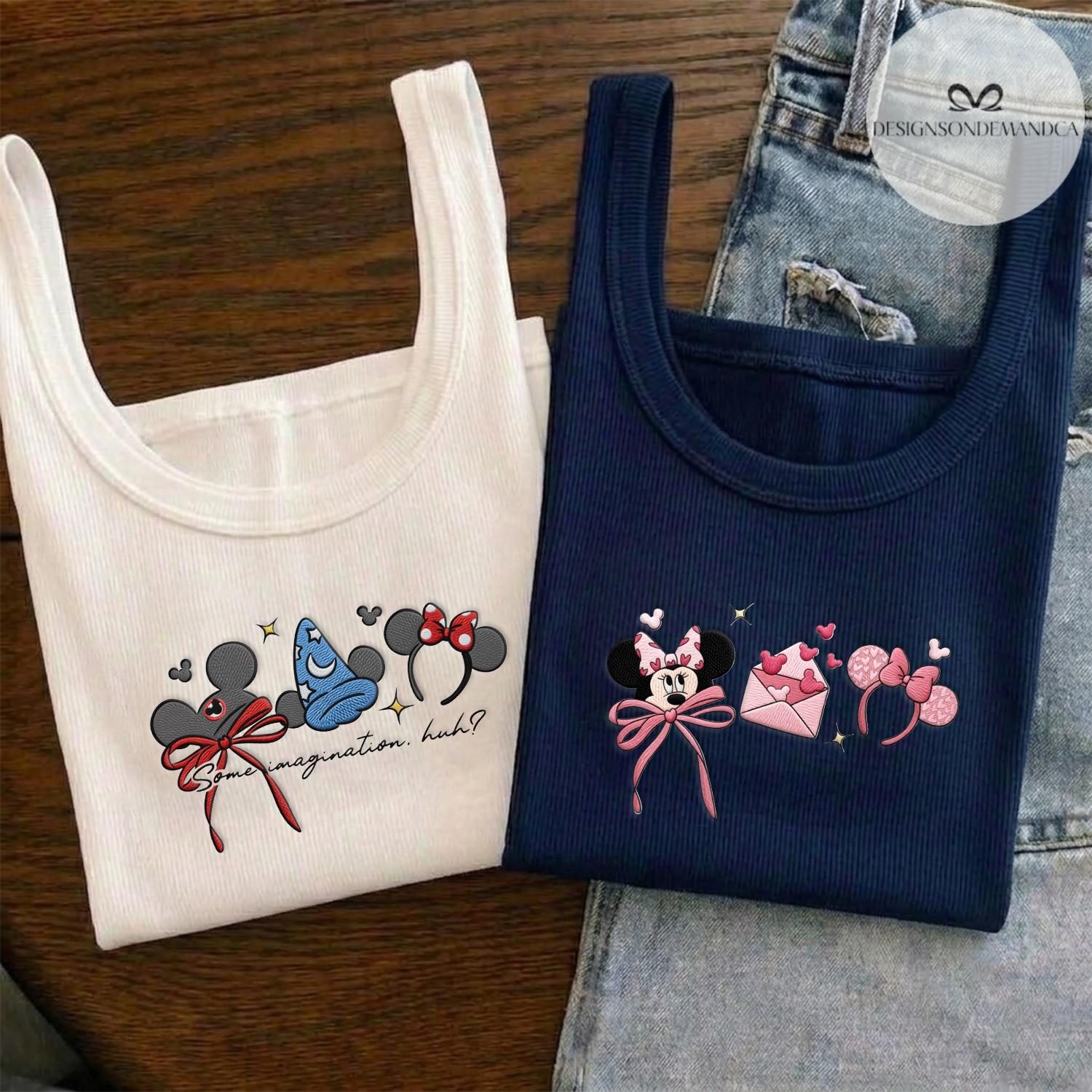 Embroidered Magical Park Characters Baby Tee Crop Tank with Coquette Bow Mouse Friends Lion King Cars Remy – Girls Trip Lace Trim Tank - photo 3