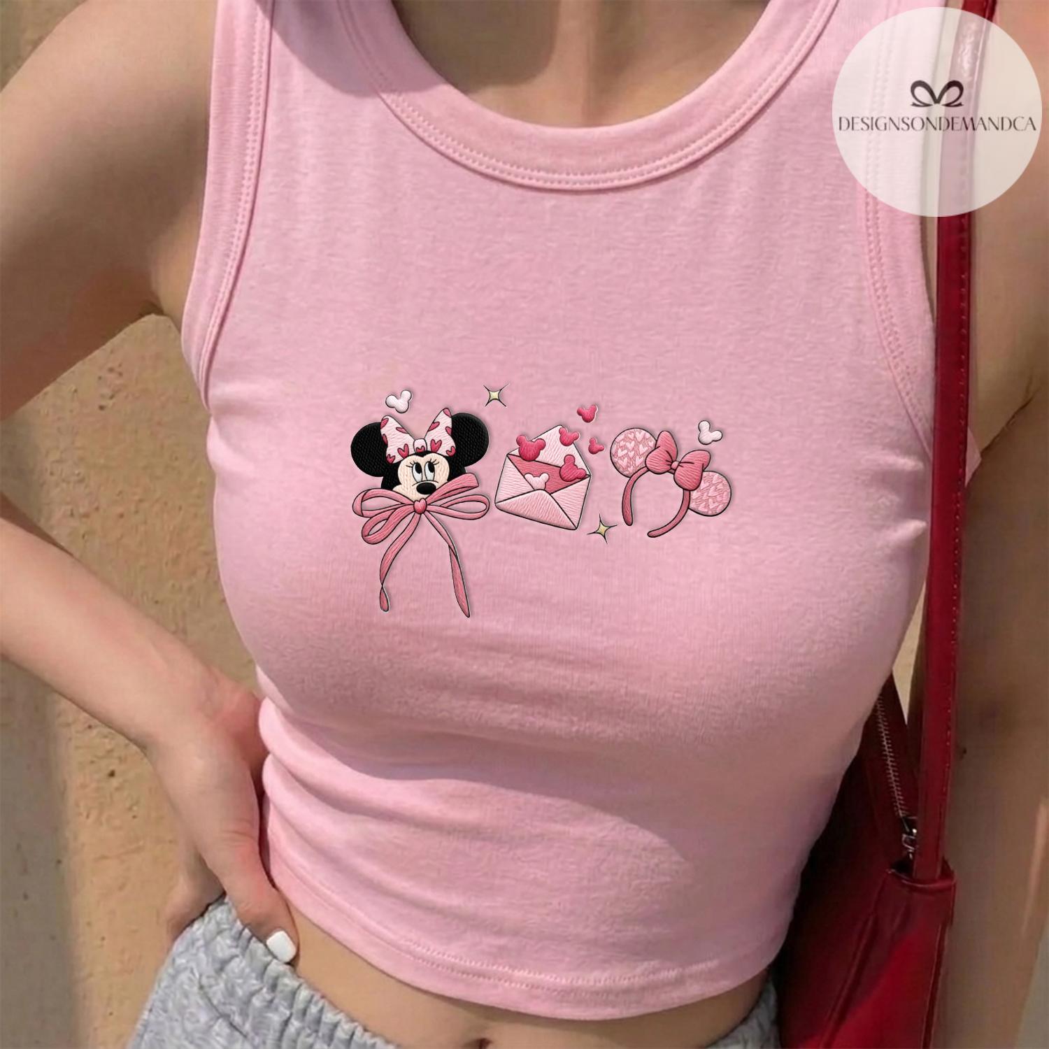 Embroidered Magical Park Characters Baby Tee Crop Tank with Coquette Bow Mouse Friends Lion King Cars Remy – Girls Trip Lace Trim Tank - photo 7