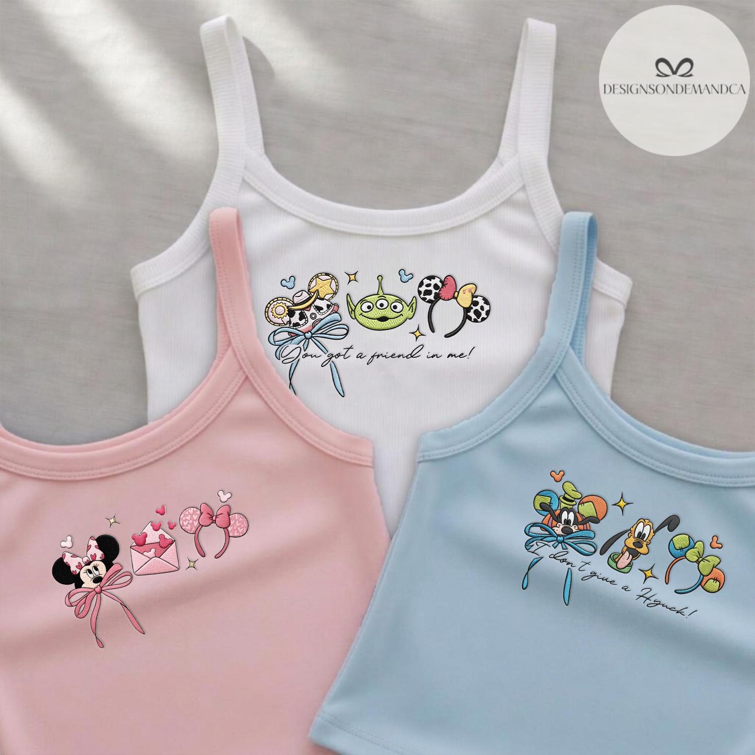 Embroidered Magical Park Characters Baby Tee Crop Tank with Coquette Bow Mouse Friends Lion King Cars Remy – Girls Trip Lace Trim Tank - photo 8