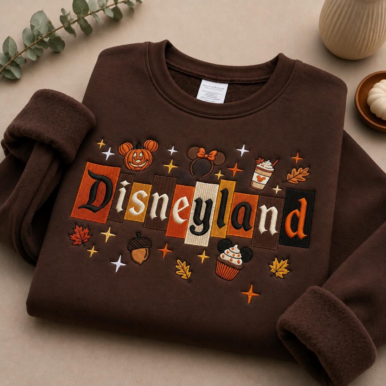 Embroidered Magic Castle Fall Sweatshirt with Disney Pumpkin – Magical Land WDW 1955 Disneyland Halloween Crewneck Tee