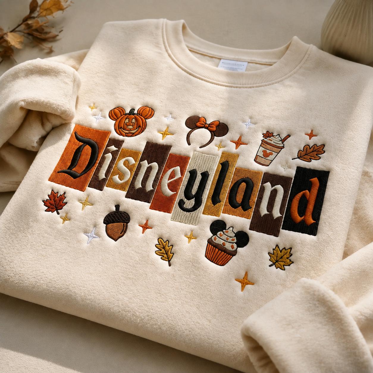 Embroidered Magic Castle Fall Sweatshirt with Disney Pumpkin – Magical Land WDW 1955 Disneyland Halloween Crewneck Tee - photo 2
