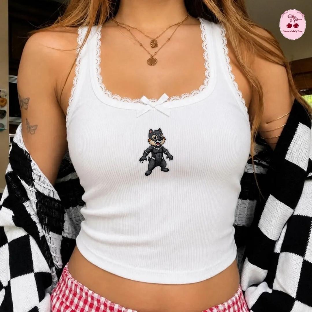 Embroidered Marvel Avengers Disney Sweatshirt and Lace Trim Tank Top with Spiderman Iron Man – MCU Superhero Fan Baby Tee Crop Tank - photo 3