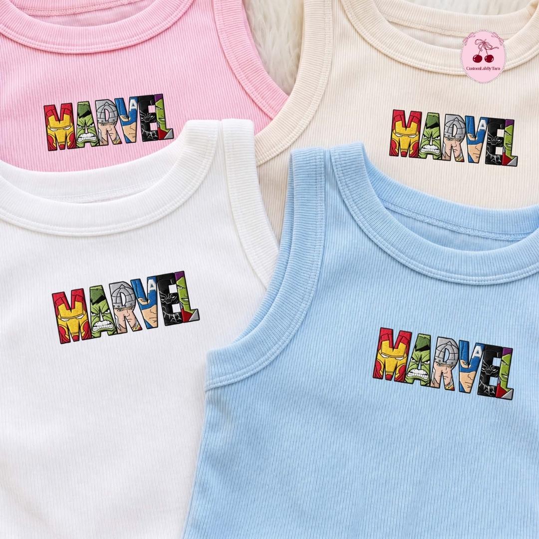 Embroidered Disney Marvel Avengers Shirt or Sweatshirt with Spiderman and Iron Man Lace Trim Tank Top MCU Superhero Fan Baby Tee Crop Tank - photo 2
