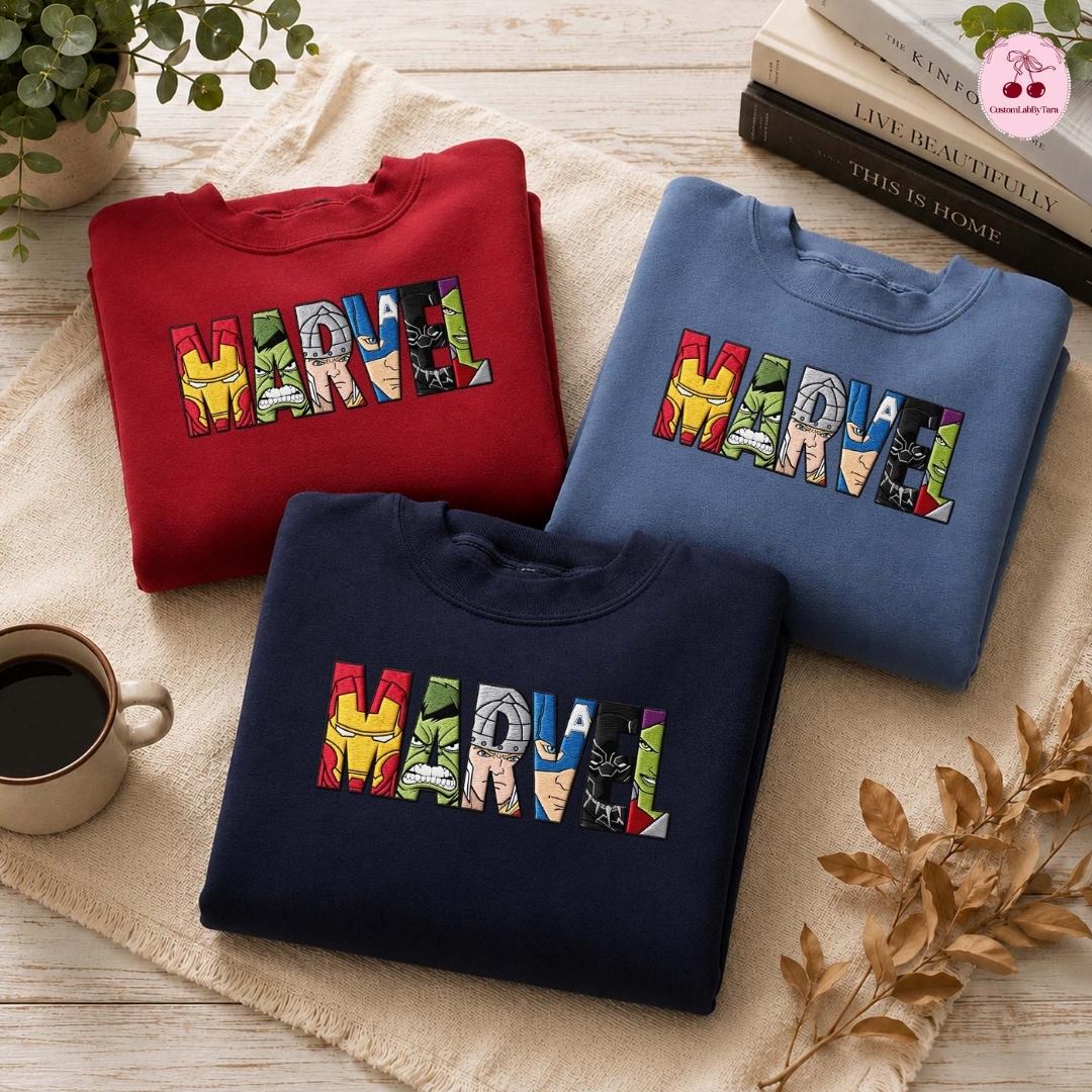 Embroidered Disney Marvel Avengers Shirt or Sweatshirt with Spiderman and Iron Man Lace Trim Tank Top MCU Superhero Fan Baby Tee Crop Tank - photo 10