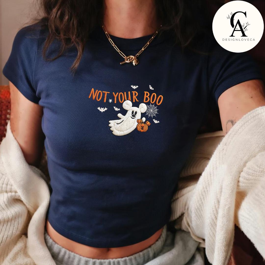 Embroidered Mickey Ghost and Pumpkin Disney Halloween Baby Tee Crop Tank for Mickey's Not So Scary Party Lace Trim Tank Top - photo 2