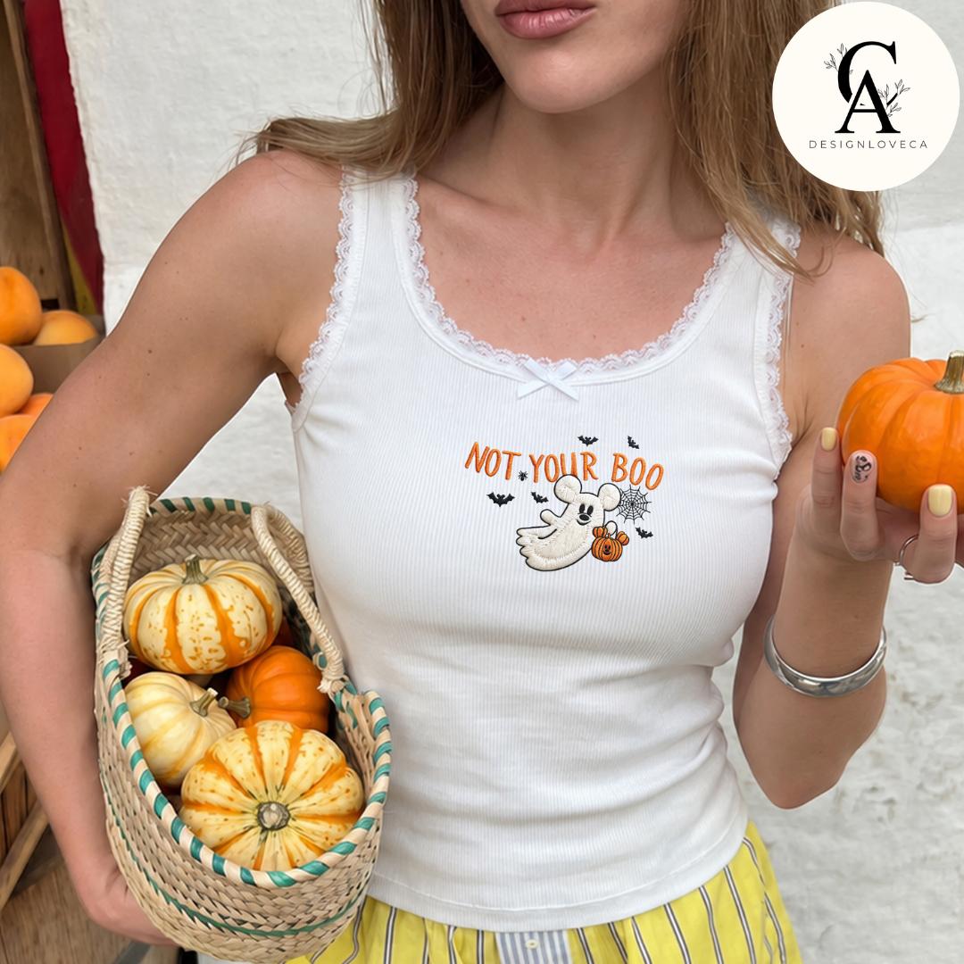 Embroidered Mickey Ghost and Pumpkin Disney Halloween Baby Tee Crop Tank for Mickey's Not So Scary Party Lace Trim Tank Top - photo 6