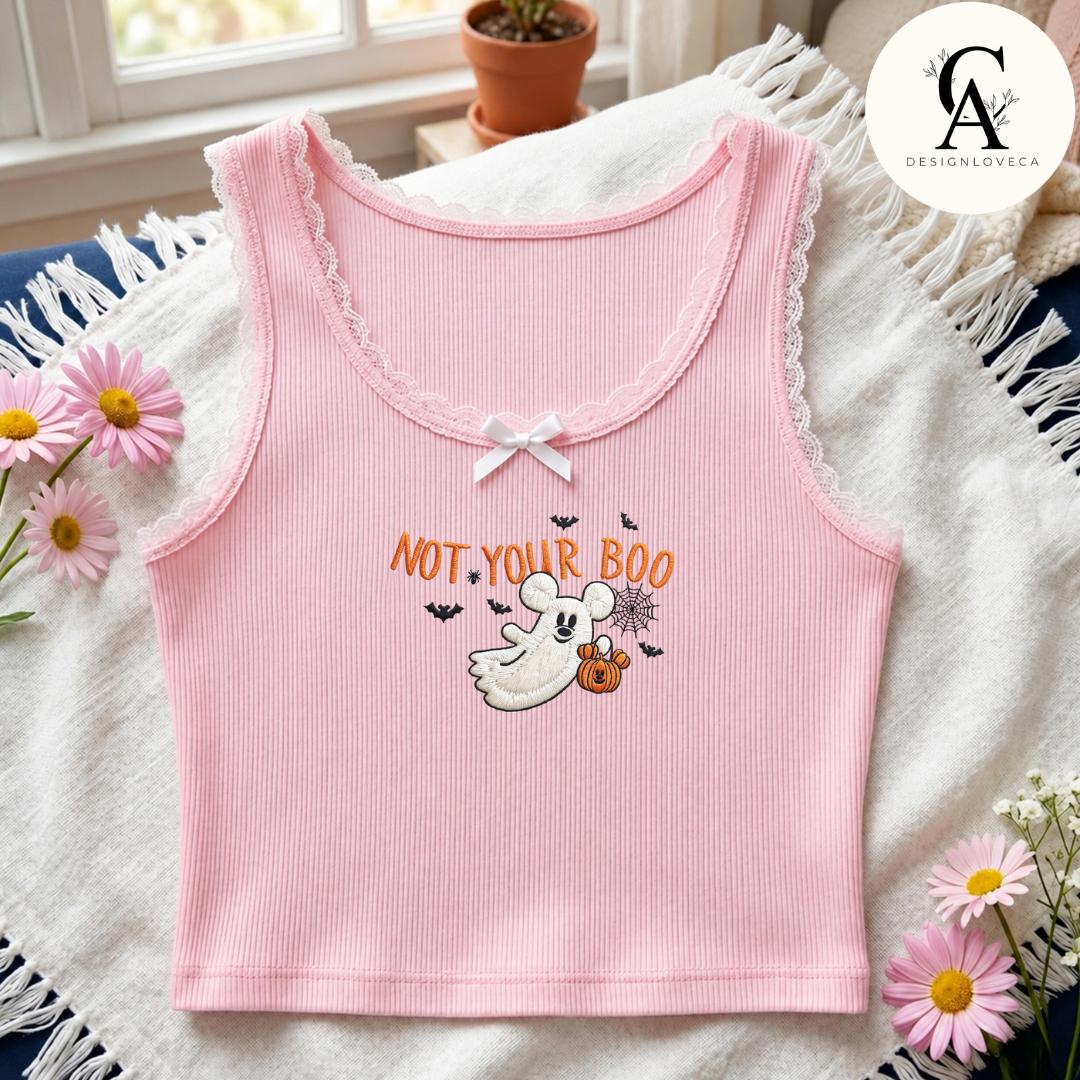 Embroidered Mickey Ghost and Pumpkin Disney Halloween Baby Tee Crop Tank for Mickey's Not So Scary Party Lace Trim Tank Top - photo 7