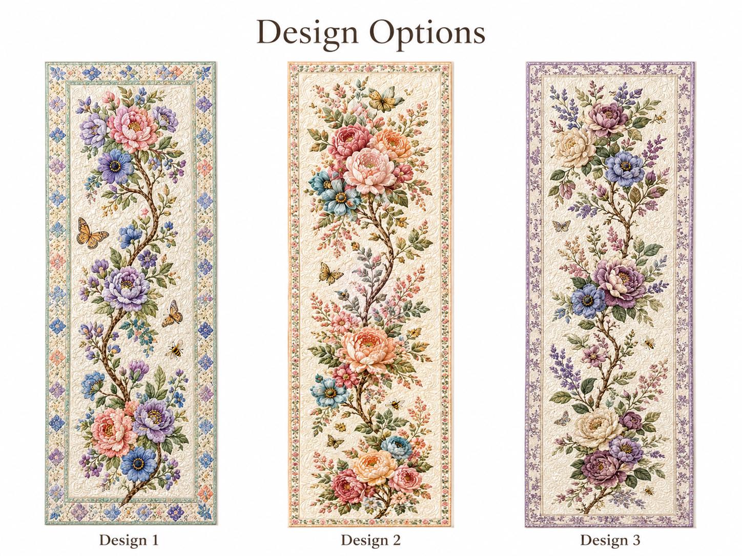Quilt Style Peony Flower Floral Table Runner, Cottagecore Spring Romantic Farmhouse Dining Centerpiece Decor - photo 3