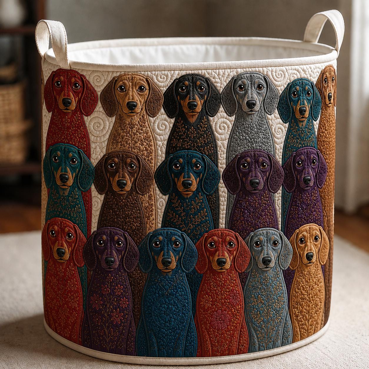 Laundry Basket – Quilt Style Pet Storage Hamper with Dachshund Cat Clothes Bin for Pets Lover Home Decor - photo 2