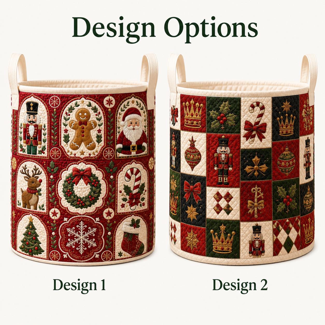 Christmas Laundry Basket with Quilt Style Holiday Storage Hamper and Santa Gingerbread Nutcracker Clothes Bin, Festive Home Organizer - photo 3