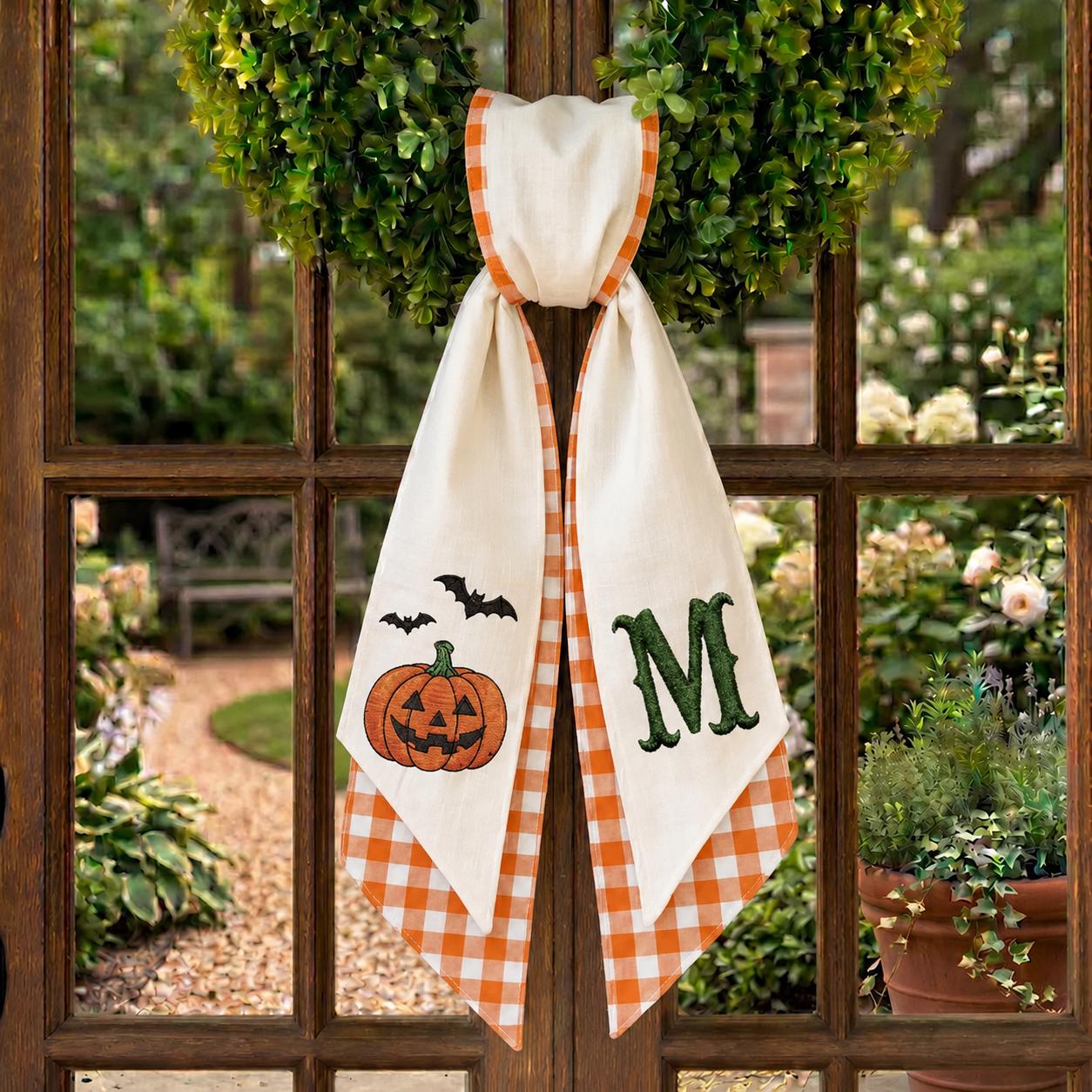 Personalized Monogram Gingham All Season Wreath Sash Bundle for Fall, Halloween and Christmas, Custom Door Accent Decor - photo 7