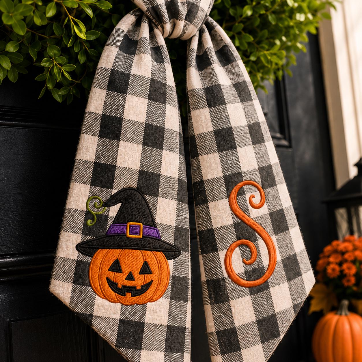 Personalized Monogram Gingham All Season Wreath Sash Bundle for Fall, Halloween and Christmas, Custom Door Accent Decor - photo 10