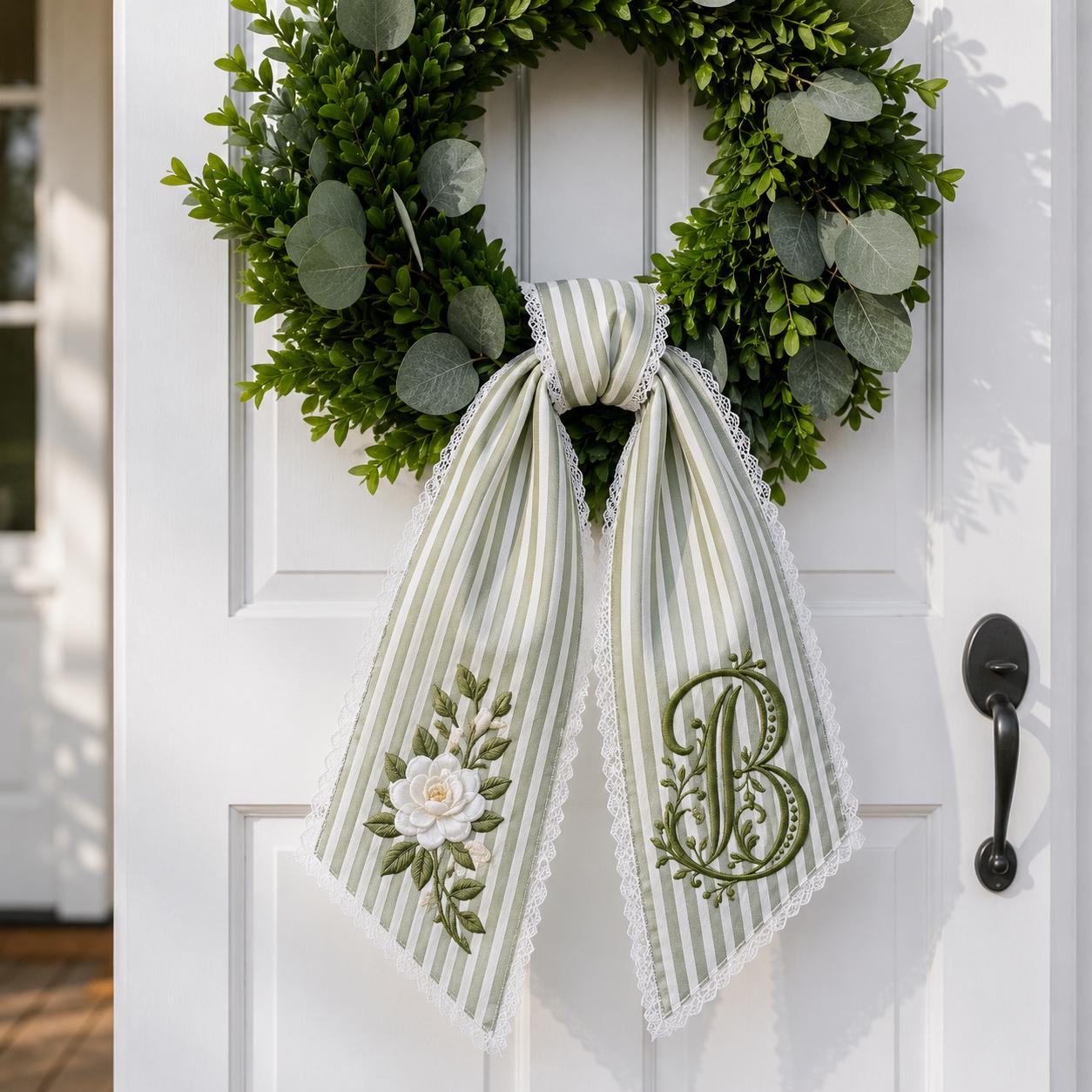 Personalized Monogram Gingham All Season Wreath Sash Bundle for Fall, Halloween and Christmas, Custom Door Accent Decor - photo 11