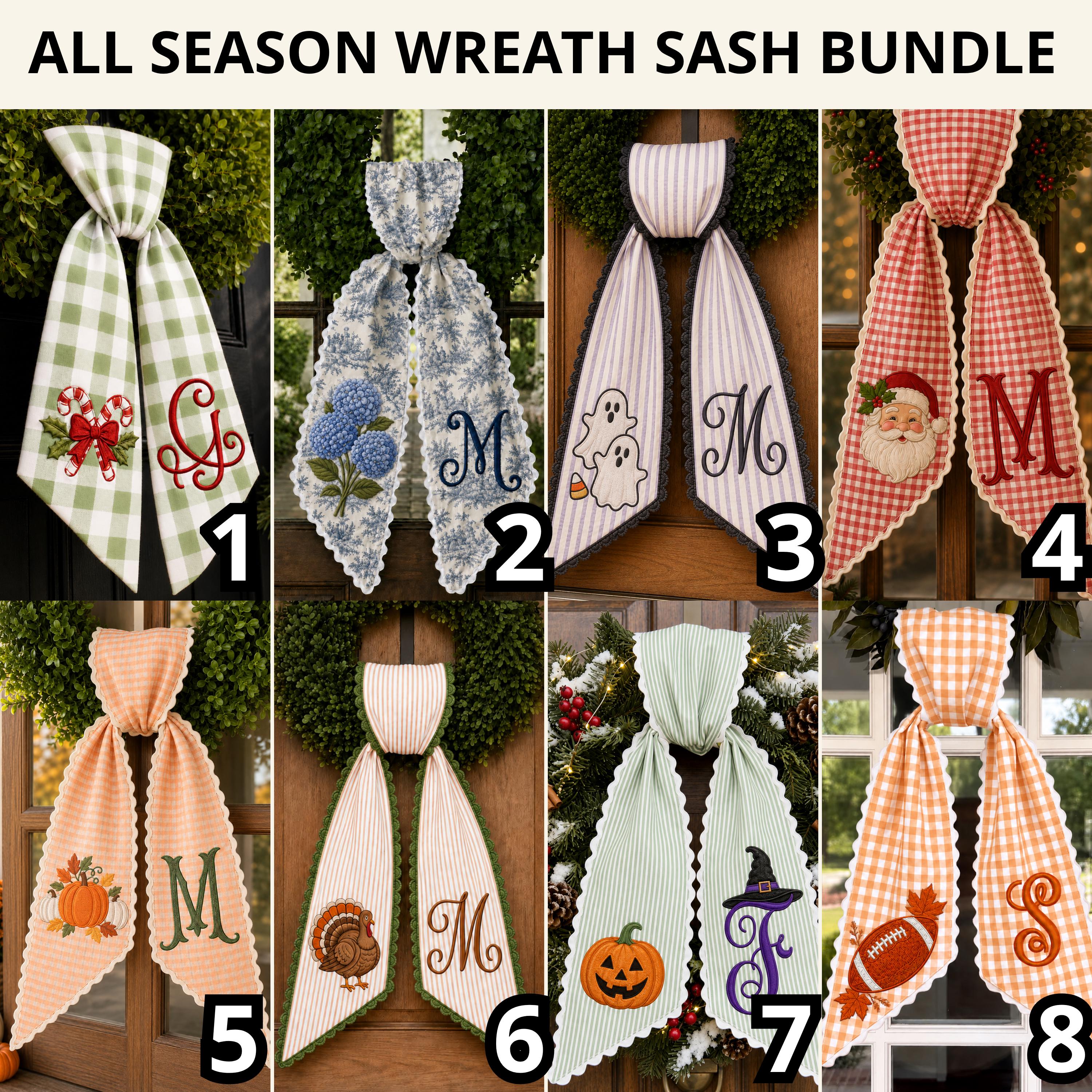 Personalized Monogram Gingham All Season Wreath Sash Bundle for Fall, Halloween and Christmas, Custom Door Decor Seasonal Gift - photo 2