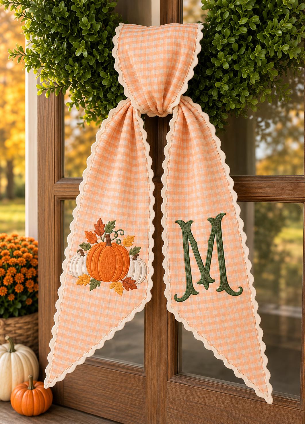 Personalized Monogram Gingham All Season Wreath Sash Bundle for Fall, Halloween and Christmas, Custom Door Decor Seasonal Gift - photo 3