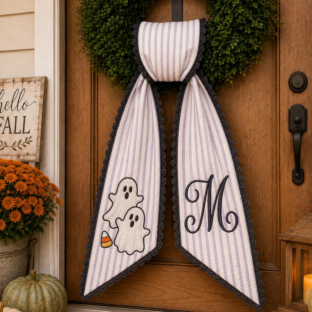 Personalized Monogram Gingham All Season Wreath Sash Bundle for Fall, Halloween and Christmas, Custom Door Decor Seasonal Gift - photo 7