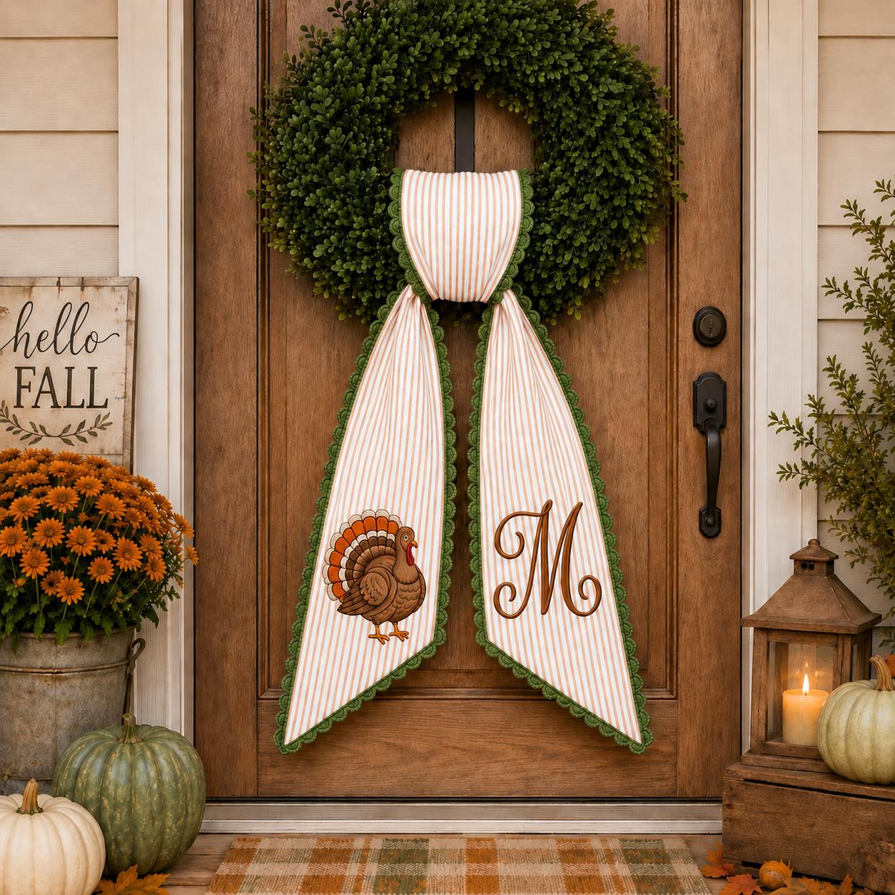 Personalized Monogram Gingham All Season Wreath Sash Bundle for Fall, Halloween and Christmas, Custom Door Decor Seasonal Gift - photo 10