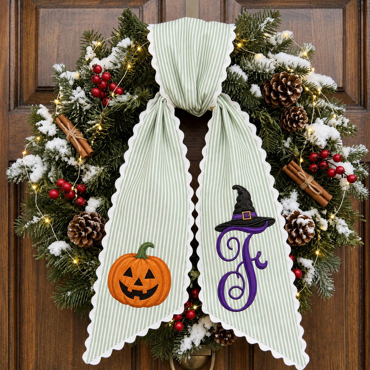 Personalized Monogram Gingham All Season Wreath Sash Bundle for Fall, Halloween and Christmas, Custom Door Decor Seasonal Gift - photo 11