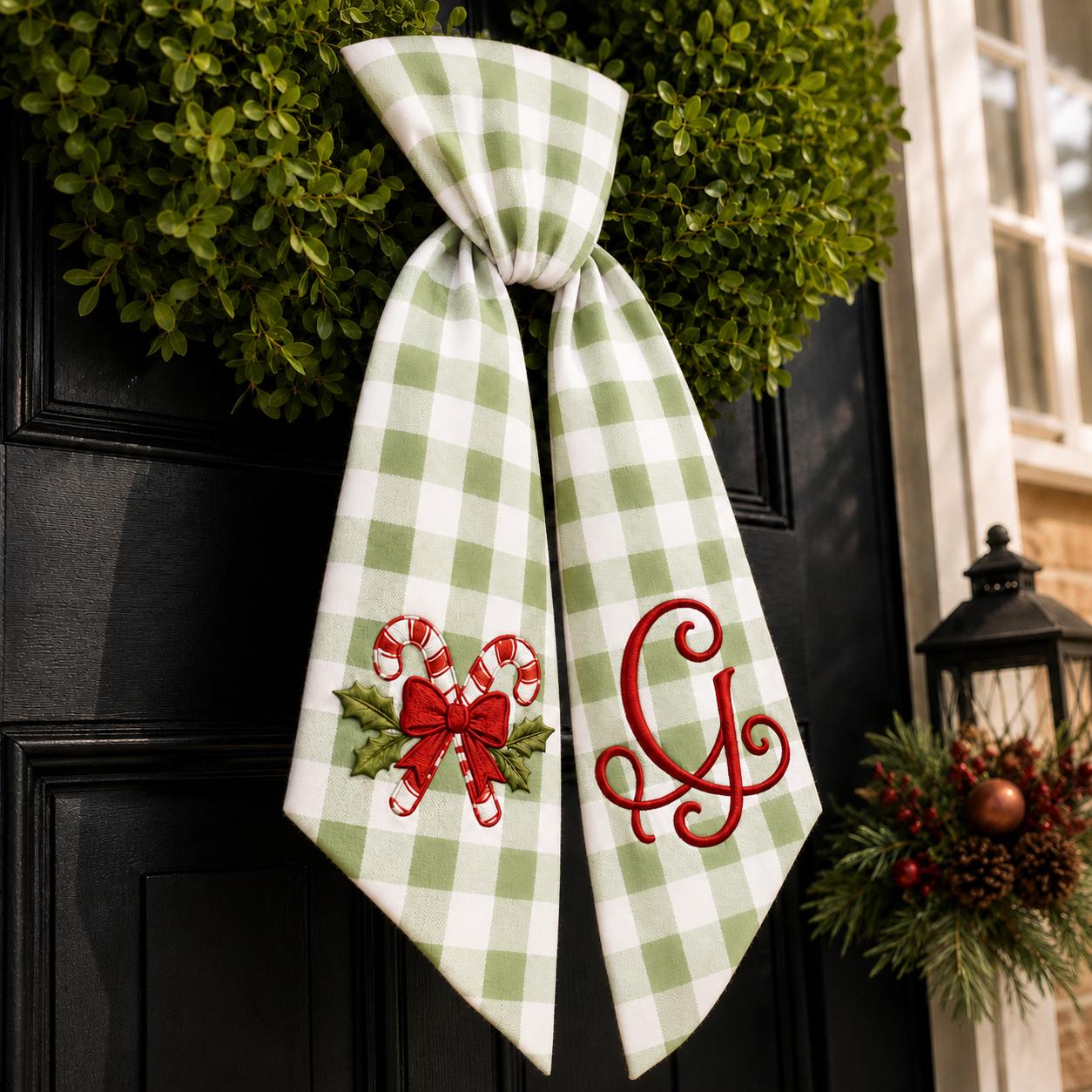 Personalized Monogram Gingham All Season Wreath Sash Bundle for Fall, Halloween and Christmas, Custom Door Decor Seasonal Gift - photo 12