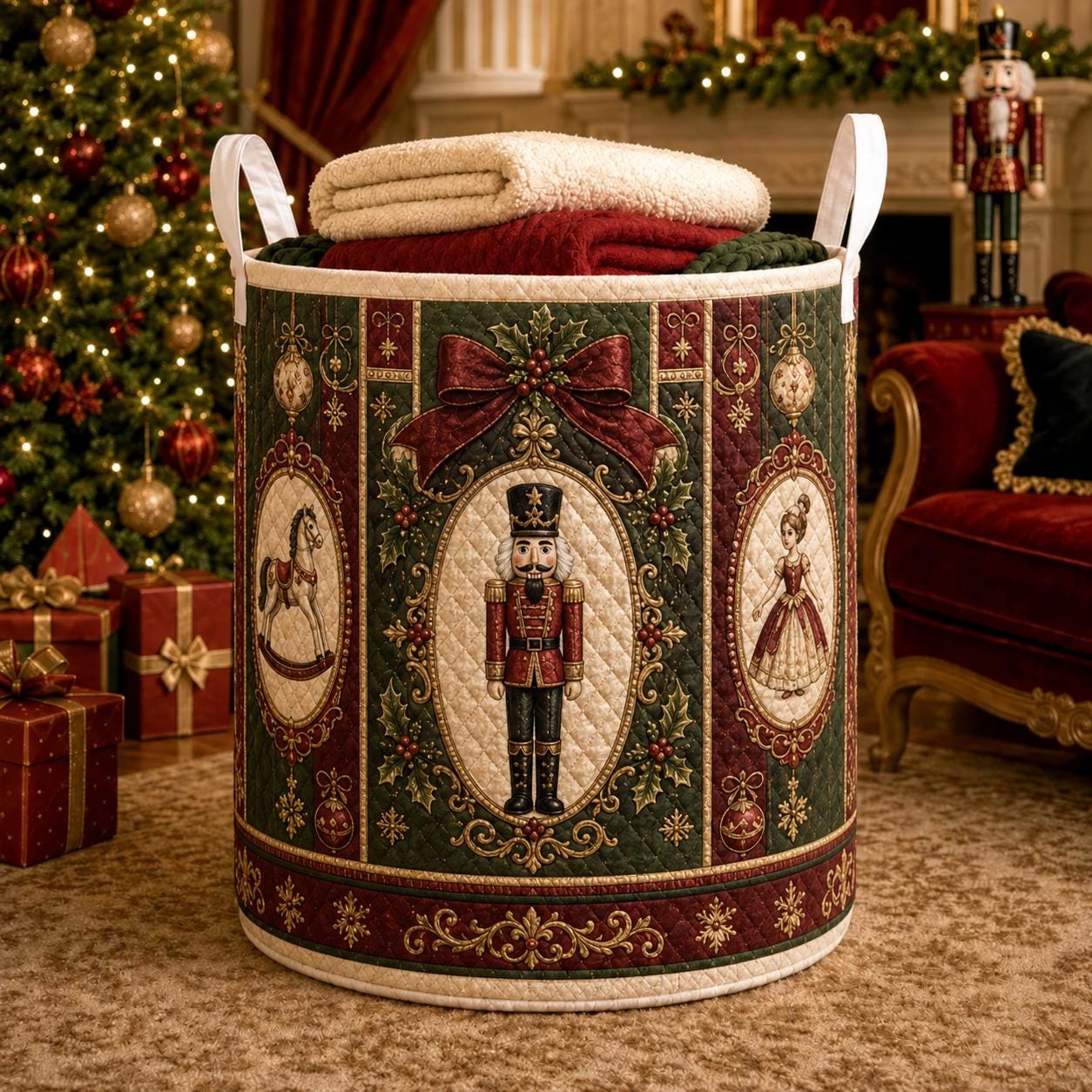 Nutcracker Christmas Laundry Hamper with Quilt Style Ballet Storage Basket and Holiday Clothes Bin, Christmas Home Decor, Ballerina Gift - photo 2