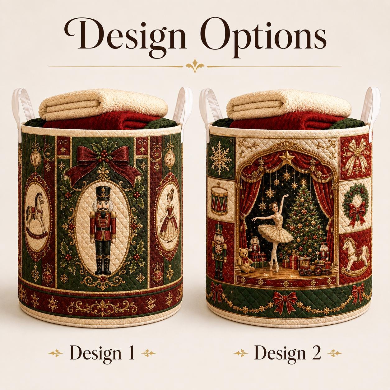 Nutcracker Christmas Laundry Hamper with Quilt Style Ballet Storage Basket and Holiday Clothes Bin, Christmas Home Decor, Ballerina Gift - photo 3