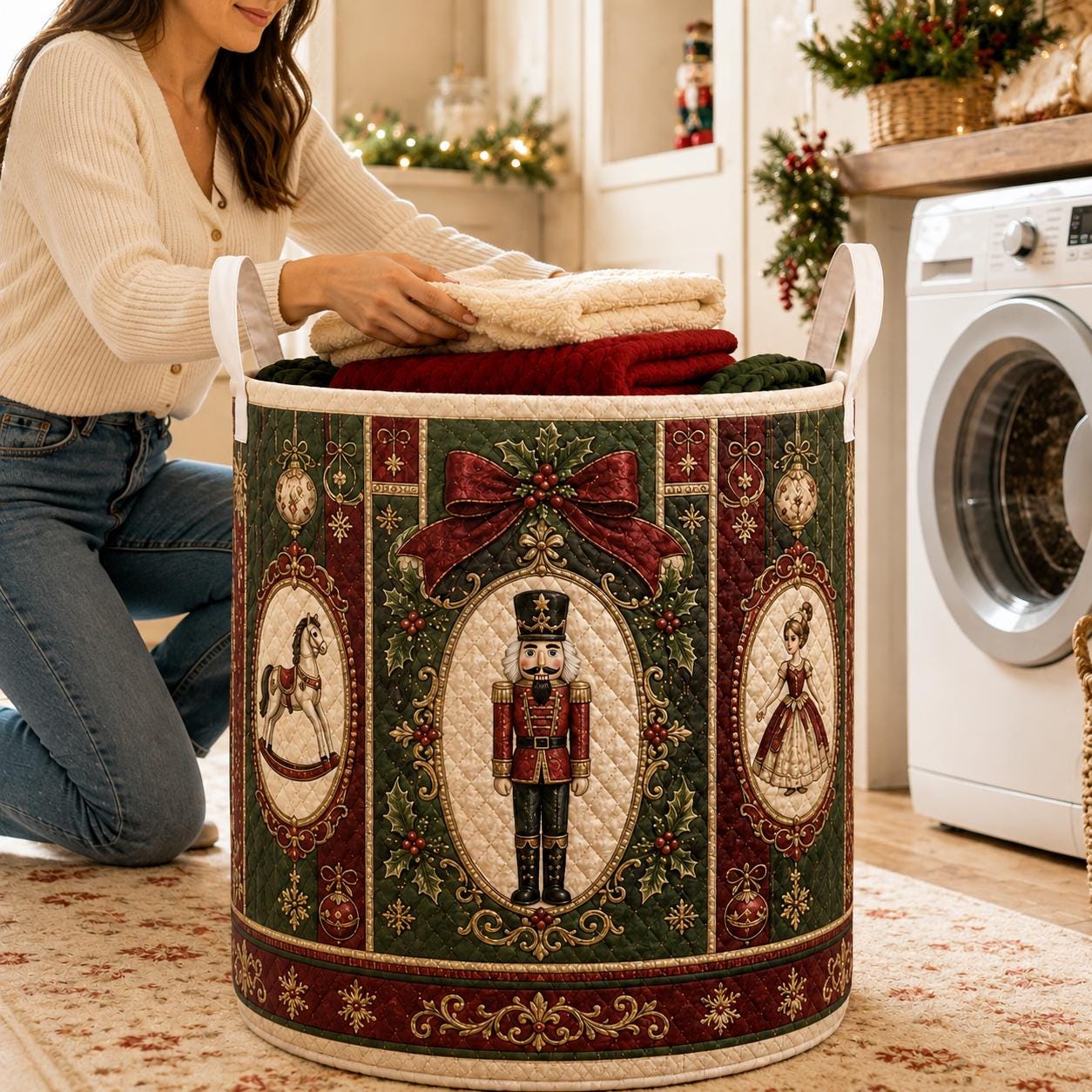 Nutcracker Christmas Laundry Hamper with Quilt Style Ballet Storage Basket and Holiday Clothes Bin, Christmas Home Decor, Ballerina Gift - photo 5