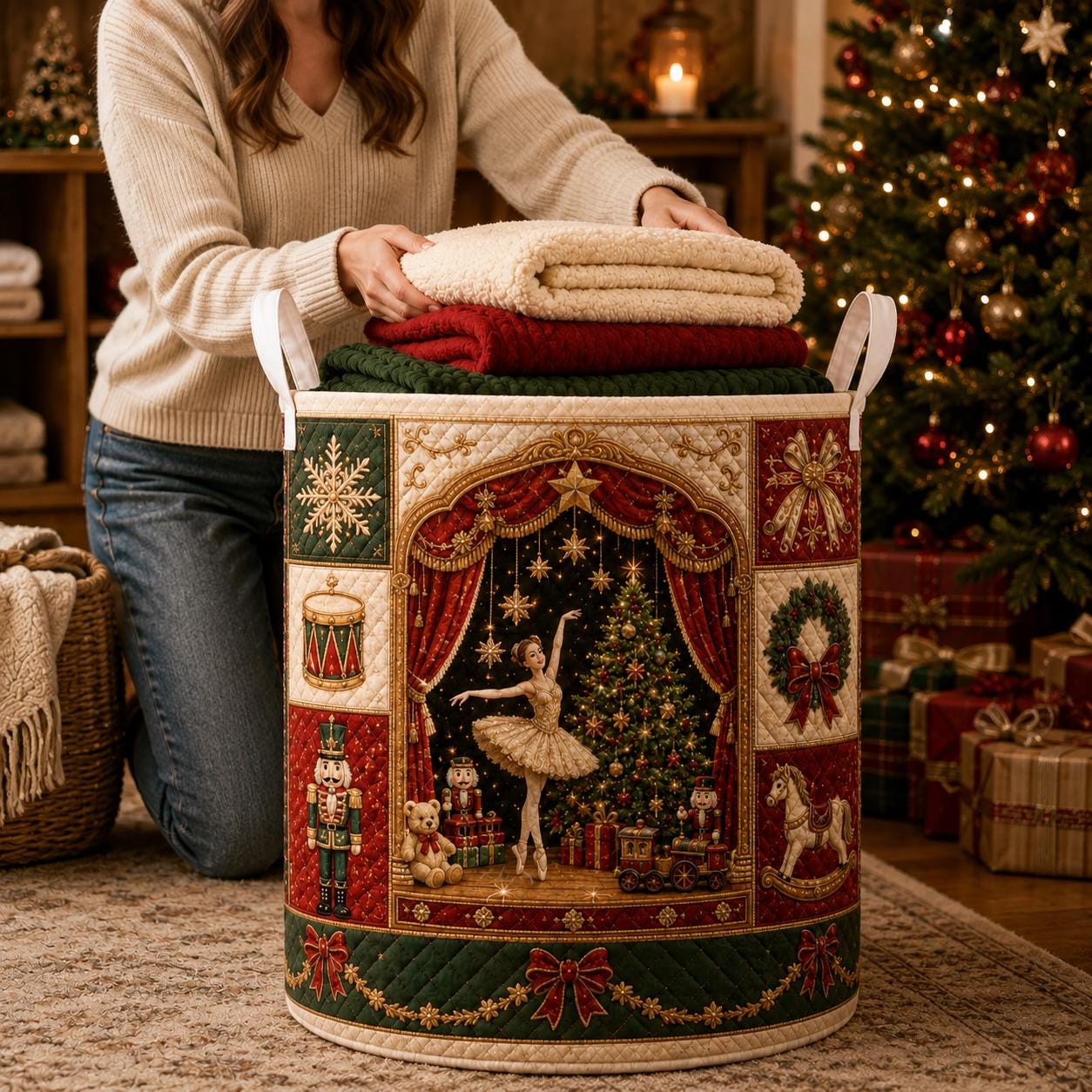 Nutcracker Christmas Laundry Hamper with Quilt Style Ballet Storage Basket and Holiday Clothes Bin, Christmas Home Decor, Ballerina Gift - photo 6