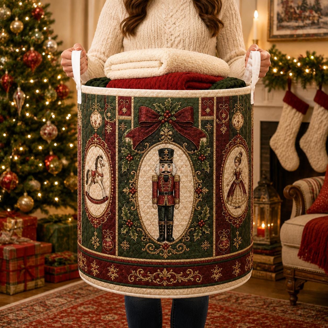Nutcracker Christmas Laundry Hamper with Quilt Style Ballet Storage Basket and Holiday Clothes Bin, Christmas Home Decor, Ballerina Gift - photo 7